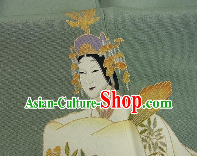 Japanese Female Green Yukata Dress Traditional Festival Clothing Classical Palace Lady Pattern Tsukesage Kimono