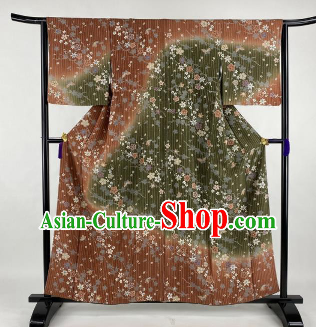 Japanese Classical Butterfly Plum Pattern Tsukesage Kimono Costume Court Woman Yukata Dress Traditional Clothing