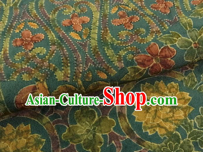 Japanese Classical Flowers Pattern Tsukesage Kimono Female Deep Green Yukata Dress Traditional Festival Clothing