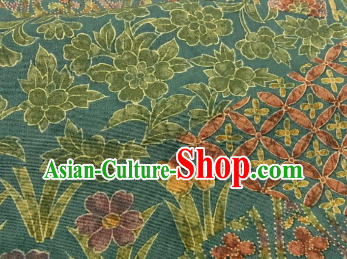 Japanese Classical Flowers Pattern Tsukesage Kimono Female Deep Green Yukata Dress Traditional Festival Clothing