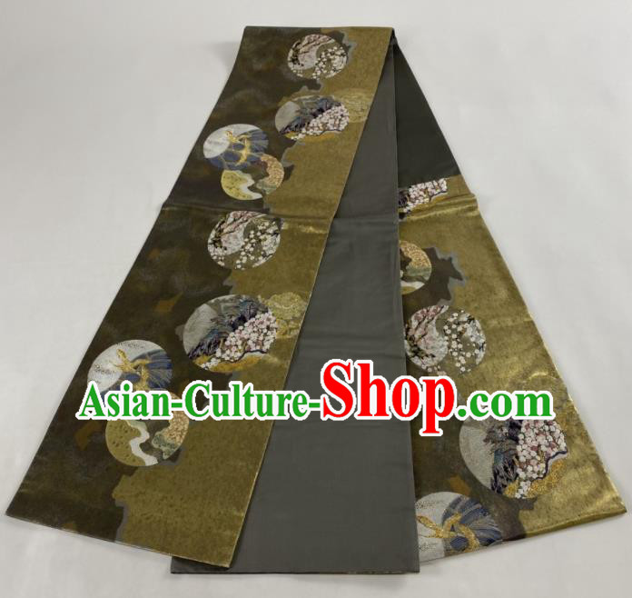 Traditional Japanese Classical Cranes Pattern Kimono Belt Handmade Brocade Waistband Yukata Robe Nishijin Girdle Accessories