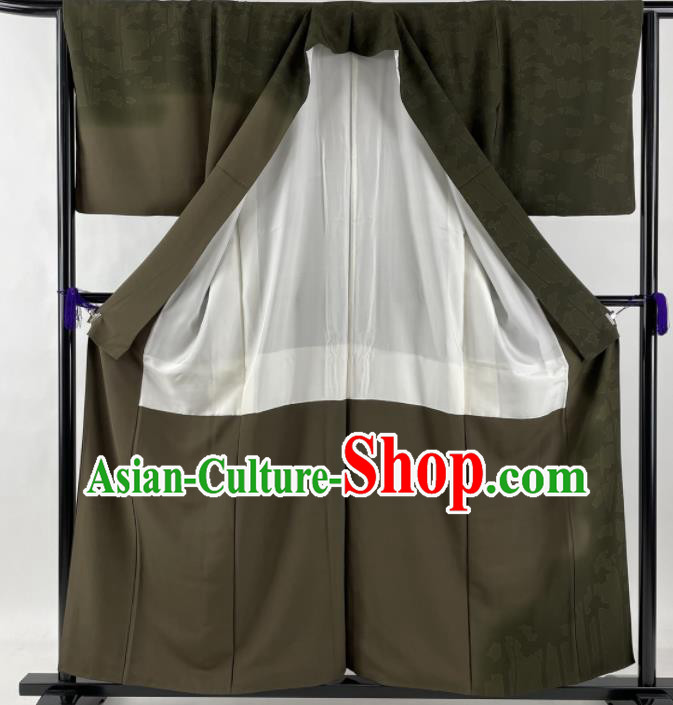 Japan Traditional Tsukesage Kimono Clothing Classical Pattern Grey Yukata Robe Male Garment Costume