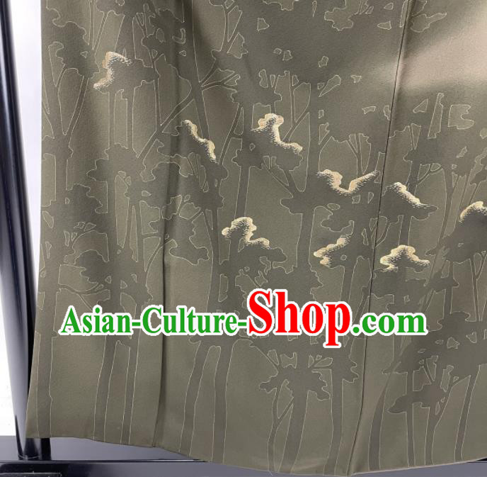 Japan Traditional Tsukesage Kimono Clothing Classical Pattern Grey Yukata Robe Male Garment Costume