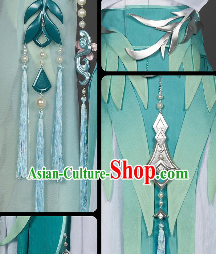 Chinese Ancient Swordswoman Costumes Traditional Cosplay Female Knight Green Hanfu Dress