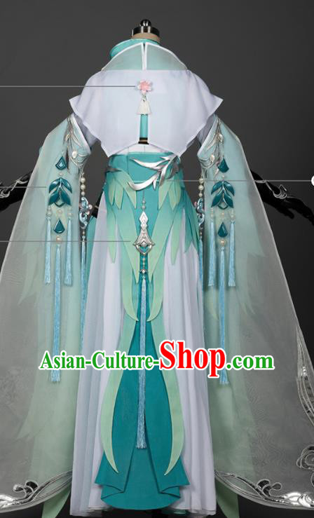 Chinese Ancient Swordswoman Costumes Traditional Cosplay Female Knight Green Hanfu Dress