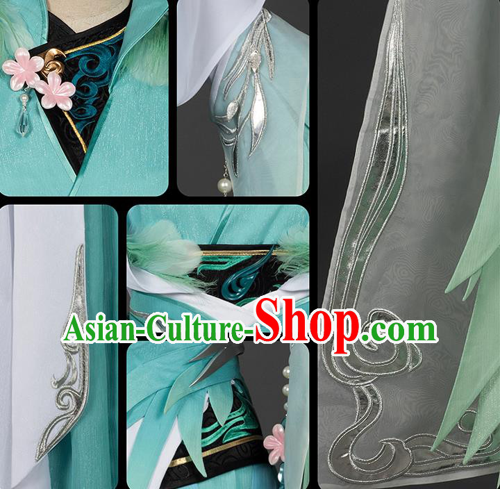 Chinese Ancient Swordswoman Costumes Traditional Cosplay Female Knight Green Hanfu Dress
