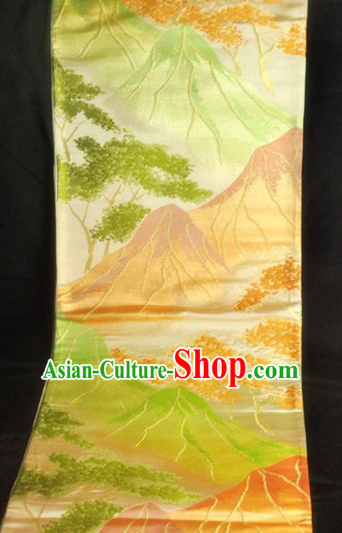 Japanese Handmade Kimono Waistband Traditional Yukata Robe Girdle Accessories Classical Mounts Pattern Nishijin Yellow Brocade Belt