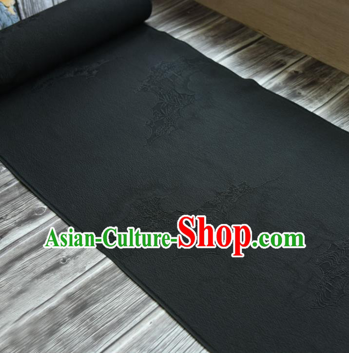 Asian Japan Kimono Brocade Tapestry Traditional Jacquard Black Silk Fabric