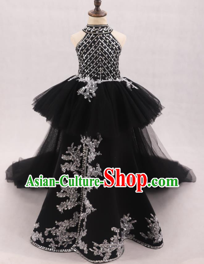 Custom Girl Catwalks Garment Costume Stage Show Black Full Dress Baroque Princess Fashion Modern Dance Clothing