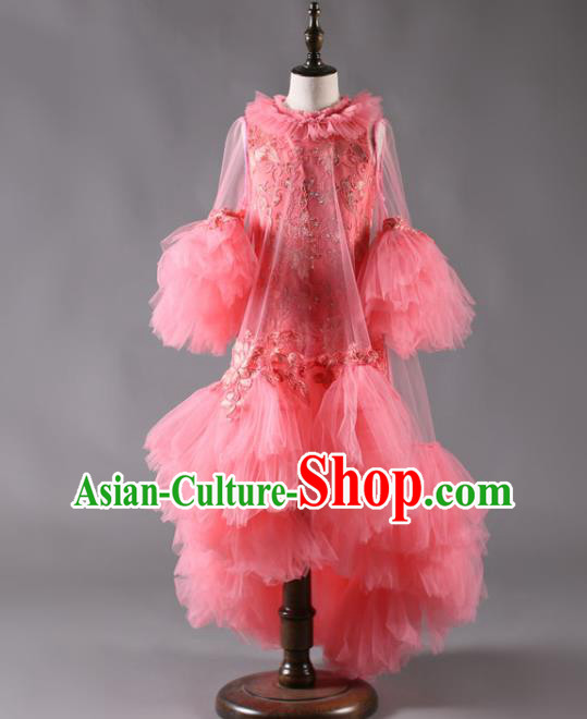 Custom Stage Show Pink Veil Full Dress Fairy Princess Fashion Modern Dance Clothing Girl Catwalks Garment Costume