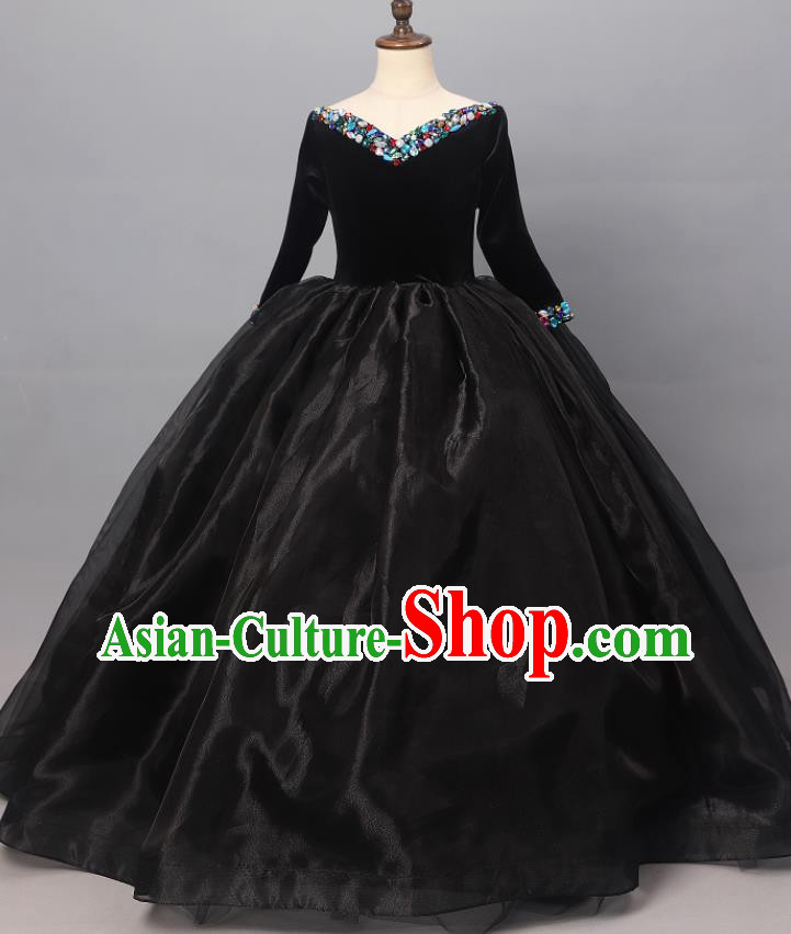 Custom Children Catwalks Garment Costume Halloween Stage Performance Black Full Dress Baroque Princess Fashion Piano Recital Clothing
