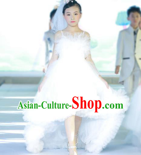 Custom Girl Piano Recital Fashion Modern Dance Clothing Children Catwalks Garment Costume Baroque Princess White Veil Full Dress