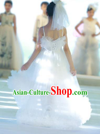 Custom Girl Piano Recital Fashion Modern Dance Clothing Children Catwalks Garment Costume Baroque Princess White Veil Full Dress