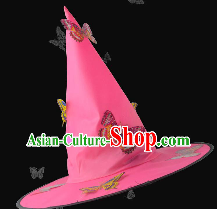 Handmade Halloween Headdress Dance Party Rosy Hat Cosplay Witch Butterfly Headwear Drama Performance Peaked Cap