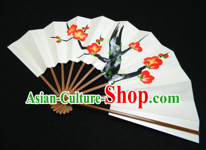 Japan Geisha Performance Accordion Classical Dance Folding Fan Traditional Ink Painting Plum Blossom Fan Handmade Craft Fans