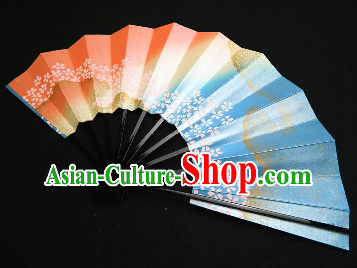 Japan Classical Folding Fan Traditional Sakura Pattern Fan Handmade Ebony Craft Fans Geisha Performance Accordion