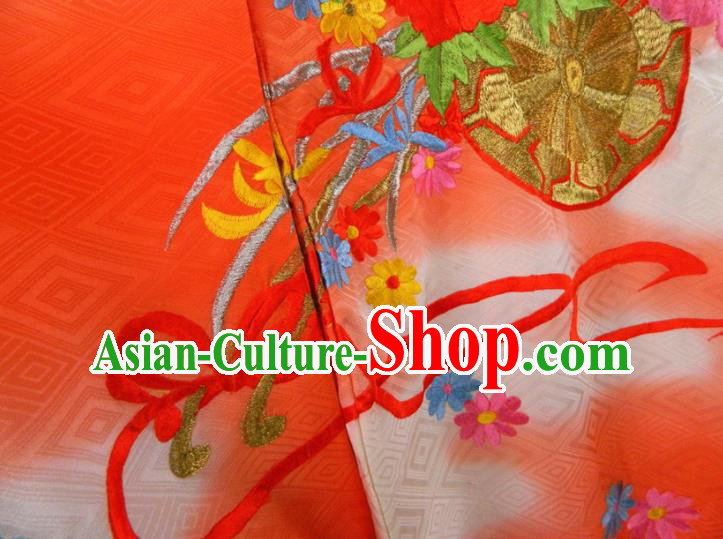 Japan Classical Peony Pattern Red Furisode Kimono Traditional Festival Yukata Dress Children Garment Costume