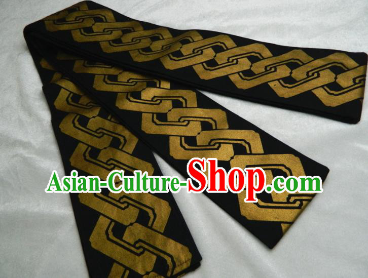 Japanese Traditional Kimono Belt Handmade Black Brocade Waistband Classical Yukata Dress Hekoobi Accessories