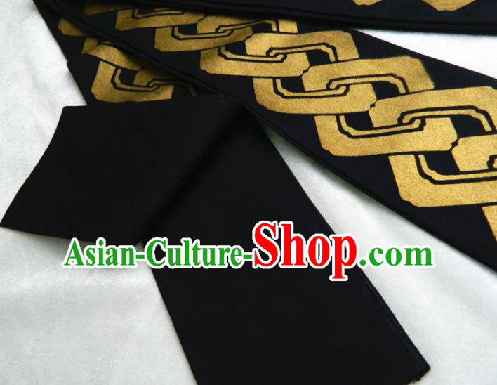 Japanese Traditional Kimono Belt Handmade Black Brocade Waistband Classical Yukata Dress Hekoobi Accessories