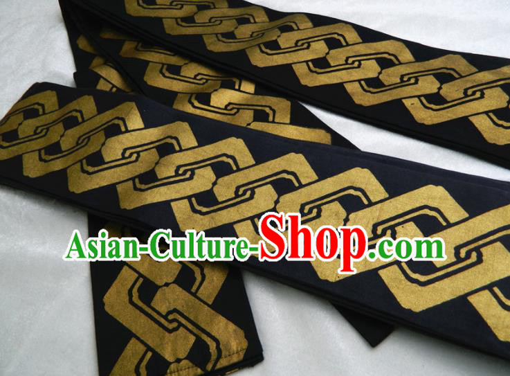 Japanese Traditional Kimono Belt Handmade Black Brocade Waistband Classical Yukata Dress Hekoobi Accessories