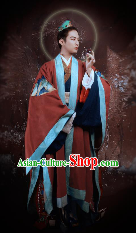 China Tang Dynasty Taoist Priest Hanfu Clothing Traditional Dunhuang Murals Immortal Historical Costumes Ancient Royal Prince Clothing