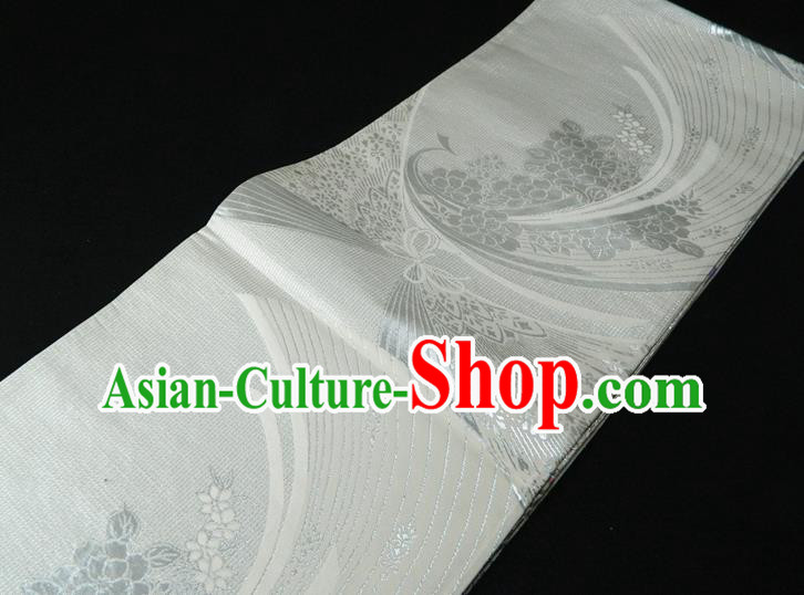 Japanese Classical Yukata Dress Hekoobi Accessories Traditional Kimono Belt Handmade White Brocade Waistband