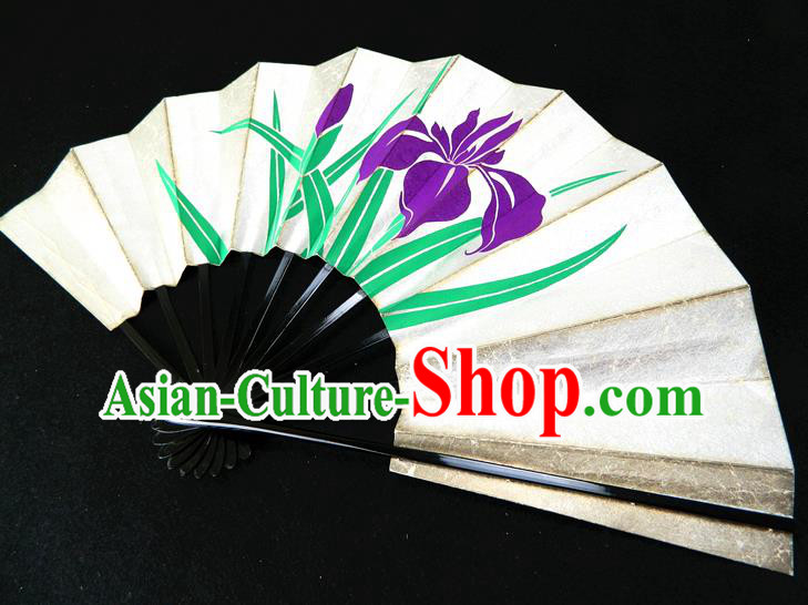 Japan Handmade Ebony Fan Traditional Dance Folding Fan Geisha Performance Fan Woman Orchids Pattern Accordion