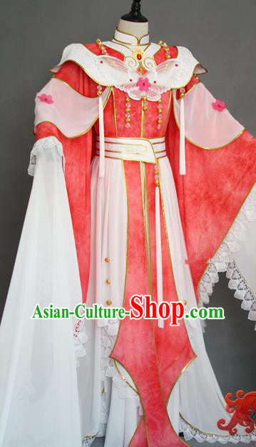 China Traditional Puppet Show Empress Feng Piaopiao Clothing Cosplay Female Swordsman Garment Costumes Ancient Queen Pink Hanfu Dress