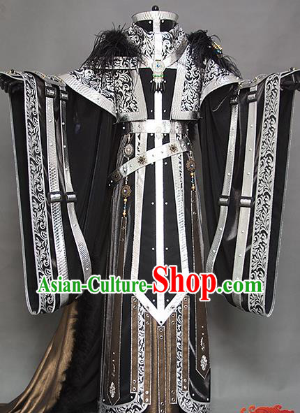 China Cosplay Royal Highness Hanfu Clothing Ancient Demon King Garment Costumes Traditional Puppet Show Swordsman Mo Luo Black Uniforms