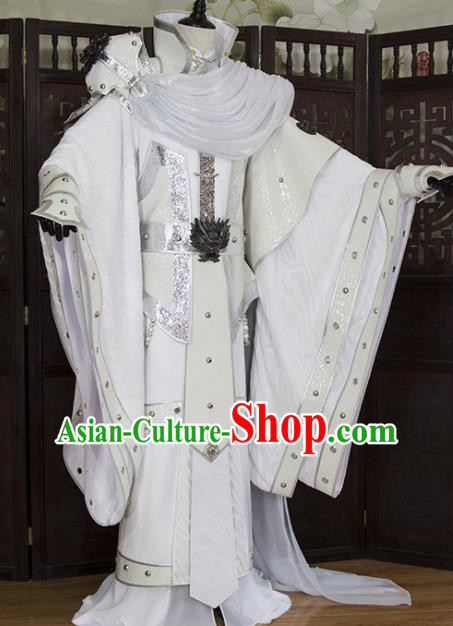 China Cosplay Royal Prince White Hanfu Clothing Ancient Chivalrous Knight Garment Costumes Traditional Puppet Show Swordsman Uniforms
