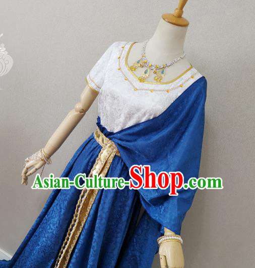 Top Cosplay Goddess Blue Dress Halloween Fancy Ball Garment Costume Magic Queen Clothing