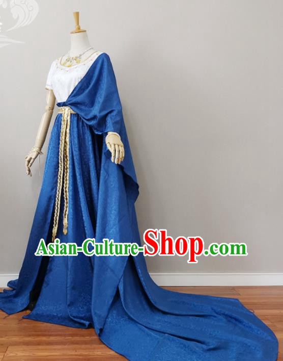 Top Cosplay Goddess Blue Dress Halloween Fancy Ball Garment Costume Magic Queen Clothing