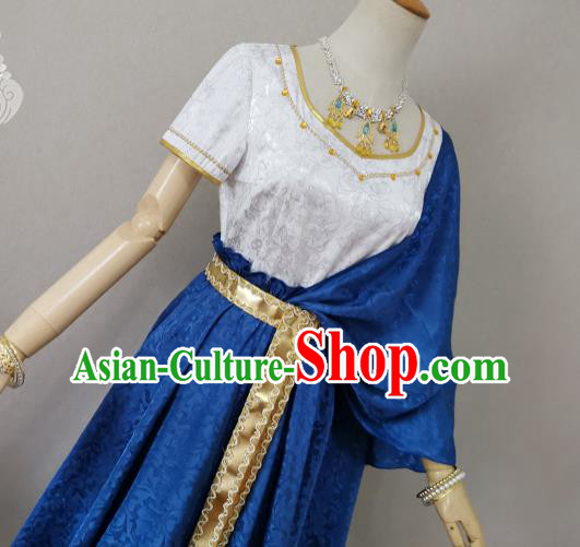 Top Cosplay Goddess Blue Dress Halloween Fancy Ball Garment Costume Magic Queen Clothing