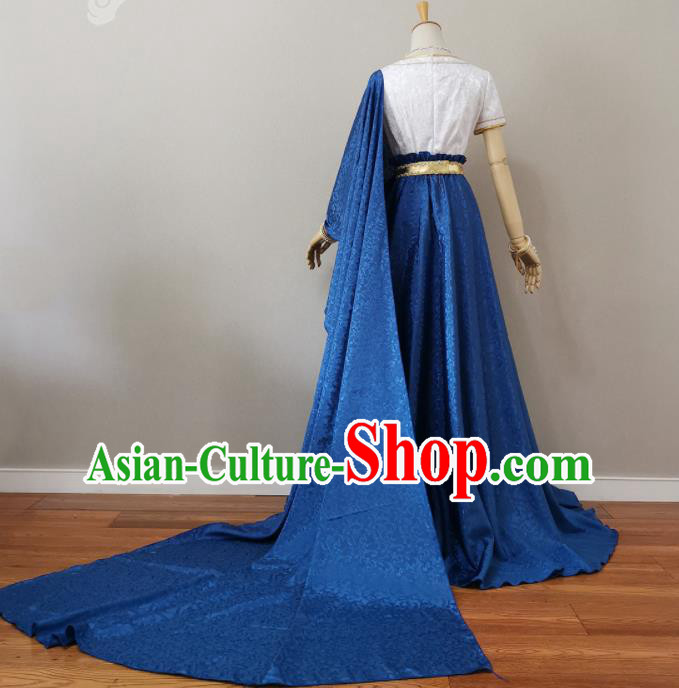 Top Cosplay Goddess Blue Dress Halloween Fancy Ball Garment Costume Magic Queen Clothing