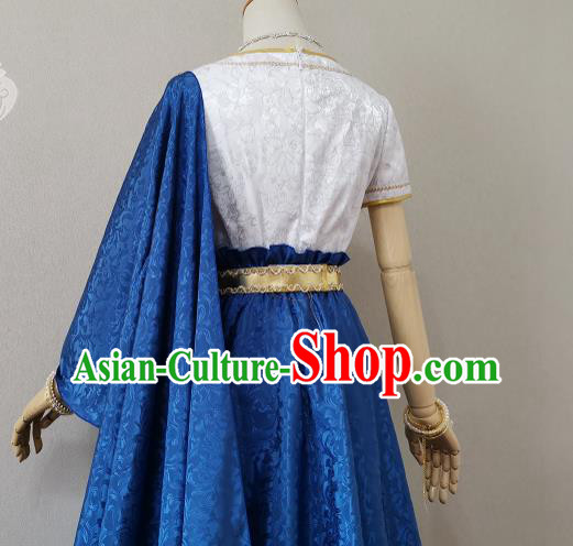 Top Cosplay Goddess Blue Dress Halloween Fancy Ball Garment Costume Magic Queen Clothing