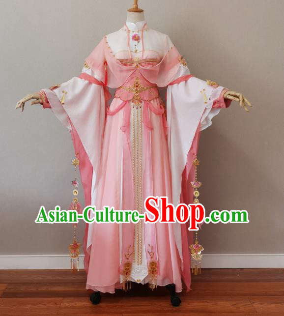 China Ancient Fairy Princess Pink Dress Outfits Traditional JX Online Young Lady Clothing Cosplay Heroine Garment Costumes
