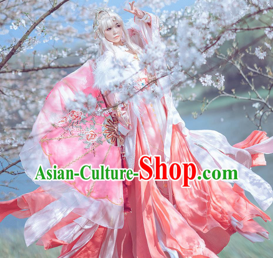 China Cosplay Goddess Garment Costumes Ancient Empress Pink Dress Outfits Traditional JX Online Swordswoman Clothing