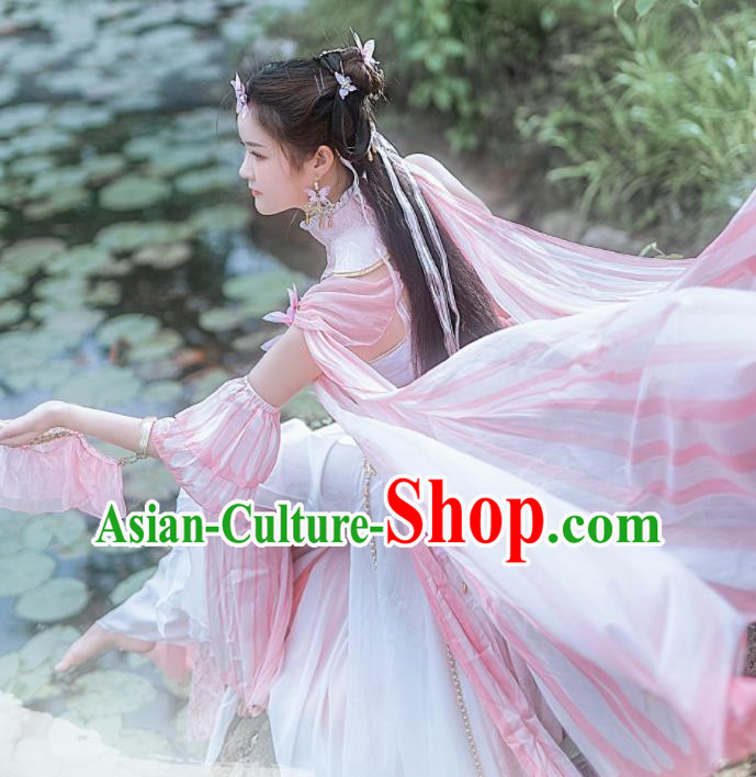 Professional Traditional JX Online He Meng Clothing Cosplay Swordswoman Garment Costumes Ancient Young Lady Pink Dress Outfits