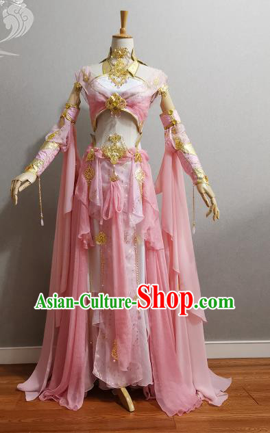 Professional China Traditional Flying Fairy Clothing Cosplay Goddess Garment Costumes Ancient Princess Pink Dress Outfits