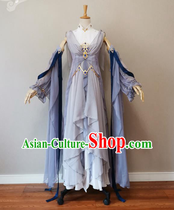 Professional China Ancient Palace Beauty Light Blue Dress Outfits Traditional Penglai Princess Clothing Cosplay Female Swordsman Garment Costumes