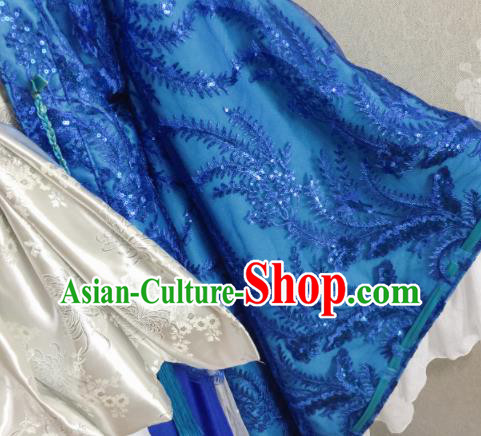 China Ancient Young Beauty Blue Dress Outfits Traditional Empress Clothing Cosplay Queen Garment Costumes
