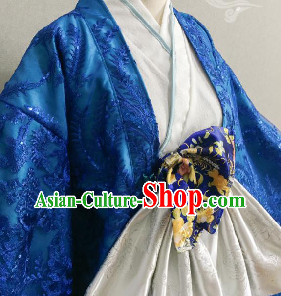China Ancient Young Beauty Blue Dress Outfits Traditional Empress Clothing Cosplay Queen Garment Costumes