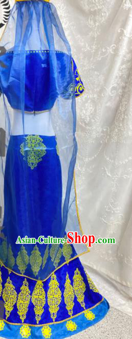Professional Indian Dance Garment Costumes Ancient Princess Royalblue Dress Outfits Traditional Cosplay Clothing