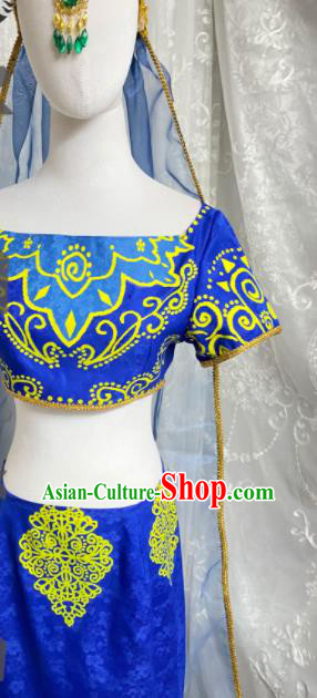 Professional Indian Dance Garment Costumes Ancient Princess Royalblue Dress Outfits Traditional Cosplay Clothing