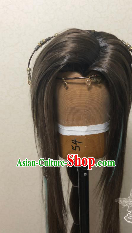Chinese Cosplay Young Knight Wigs and Hair Crown Traditional Puppet Show Swordsman Yin Xiaoshen Hairpieces Handmade Ancient Chivalrous Childe Headdress