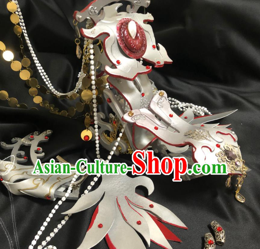Chinese Ancient Emperor Argent Hair Crown Puppet Show Cosplay Lin Tianxing Hair Accessories Traditional Hanfu Swordsman Headwear