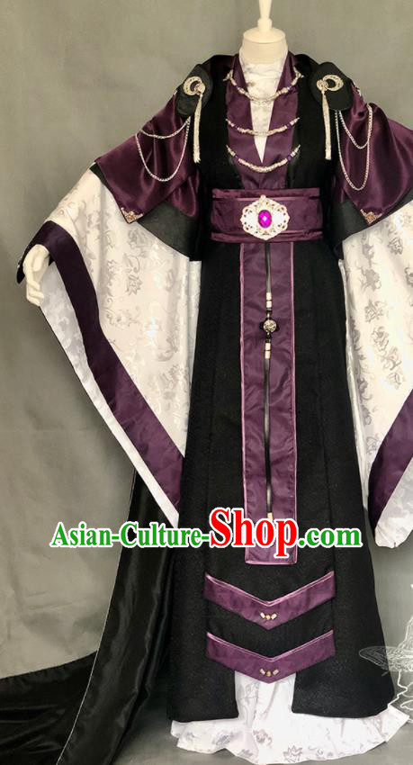 Chinese Traditional Puppet Show Swordsman Garment Costumes Cosplay Royal Highness Clothing Ancient King Black Uniforms