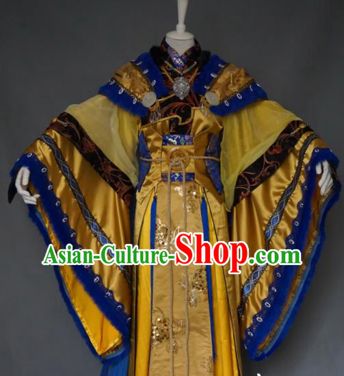 Chinese Cosplay Emperor Clothing Ancient Monarch Golden Uniforms Traditional Puppet Show Swordsman Beiming Hua Garment Costumes