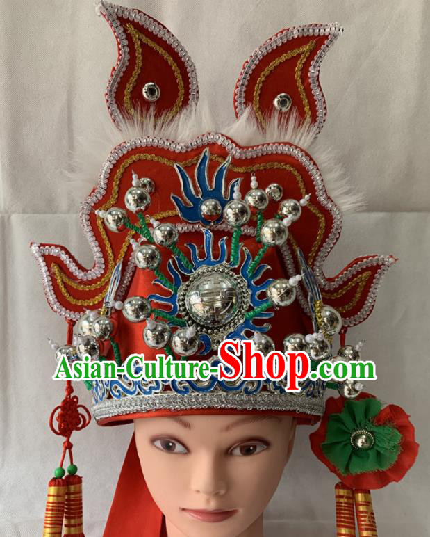 Handmade China Peking Opera Xiaosheng Hat Beijing Opera Clown Headwear Ancient Scholar Red Helmet