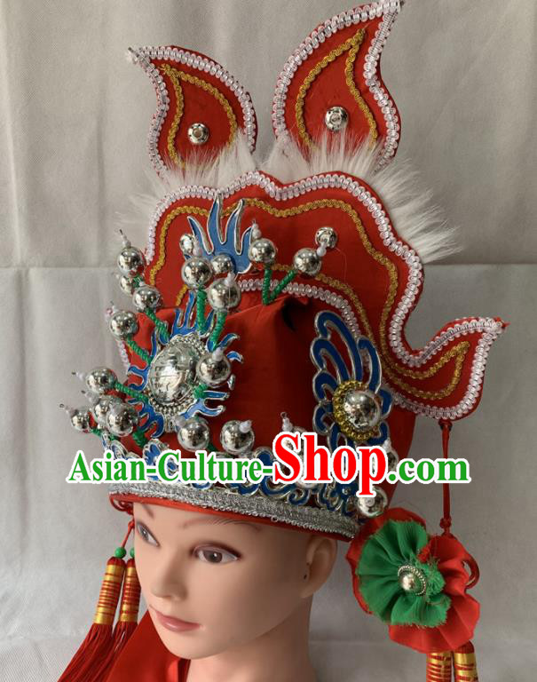 Handmade China Peking Opera Xiaosheng Hat Beijing Opera Clown Headwear Ancient Scholar Red Helmet